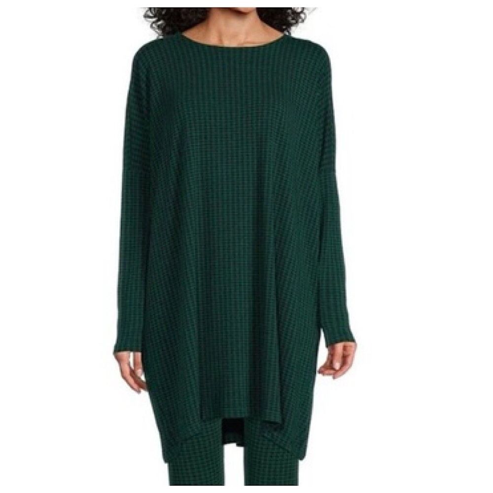 Bryn Walker Damien Oversized Tunic Dress Sz L Green Houndstooth Long Sleeve